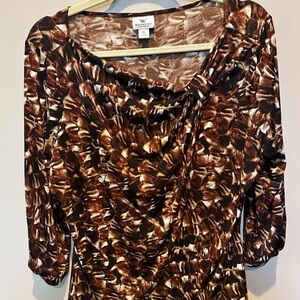 Worthington Brown and Black Patterned Blouse